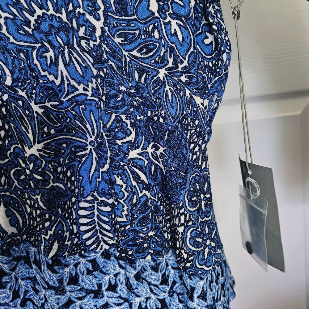 Habitat Clothes New with Tags Size L Blue Floral Top Ruffle Hem Contrasting - Picture 9 of 9